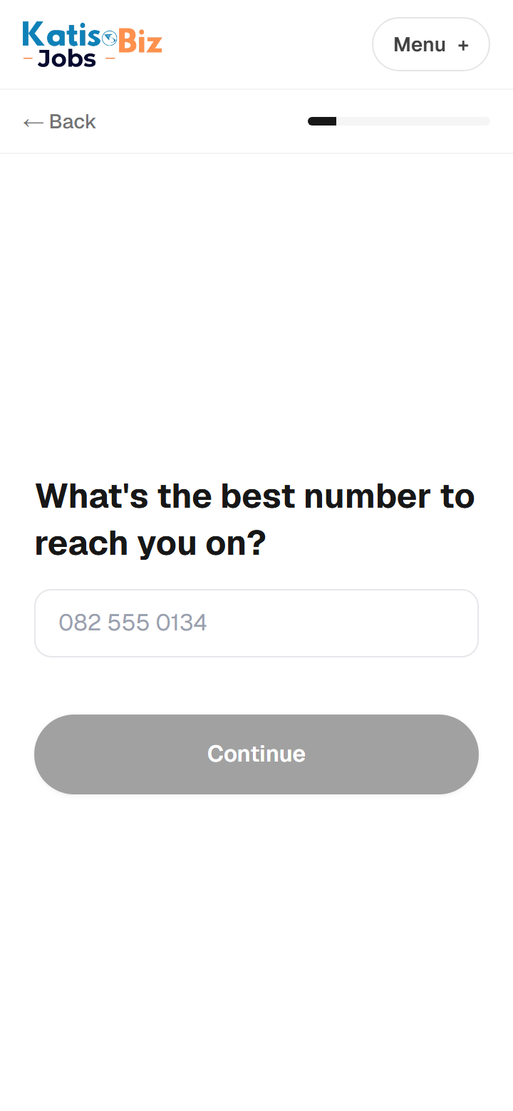 The CV builder on a phone, one question at a time